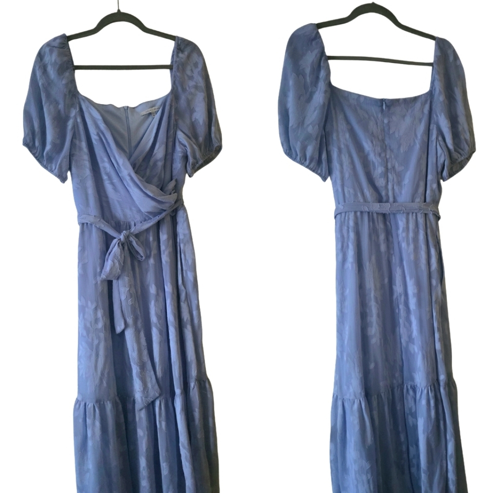 Julia Jordan Sky Blue Puff Sleeve Midi Dress Wrap Style (SIZE 10) - Picture 2 of 5